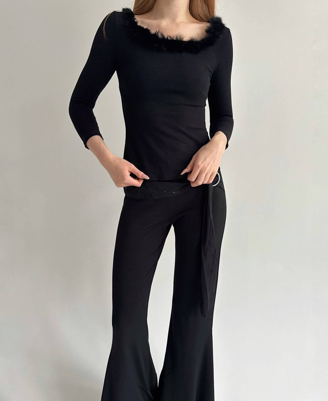 Vintage viscose blouse with fur collar