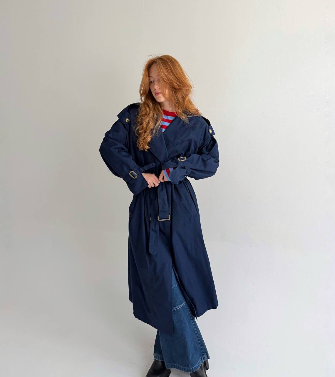 Vintage navy blue cotton blend trench coat