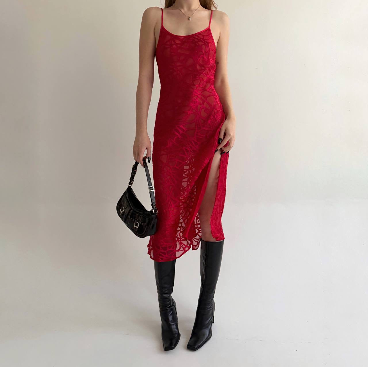 Vintage 60% silk 40% viscose red transparent dress