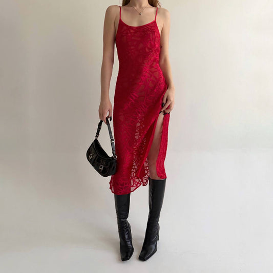 Vintage 60% silk 40% viscose red transparent dress