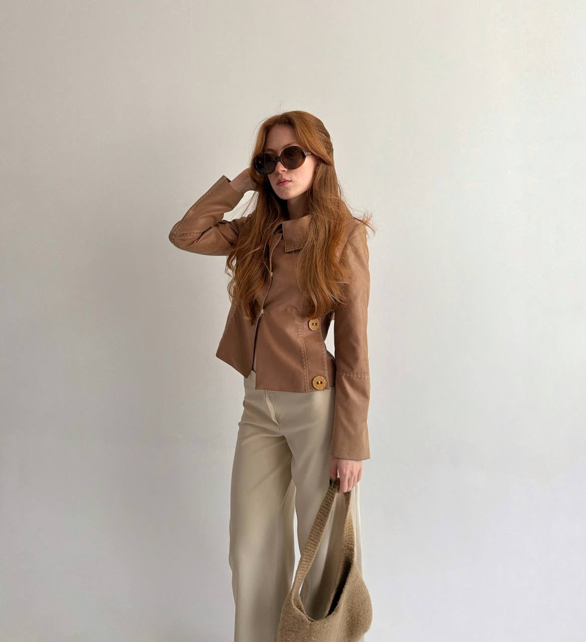 Vintage faux leather jacket with beautiful collar