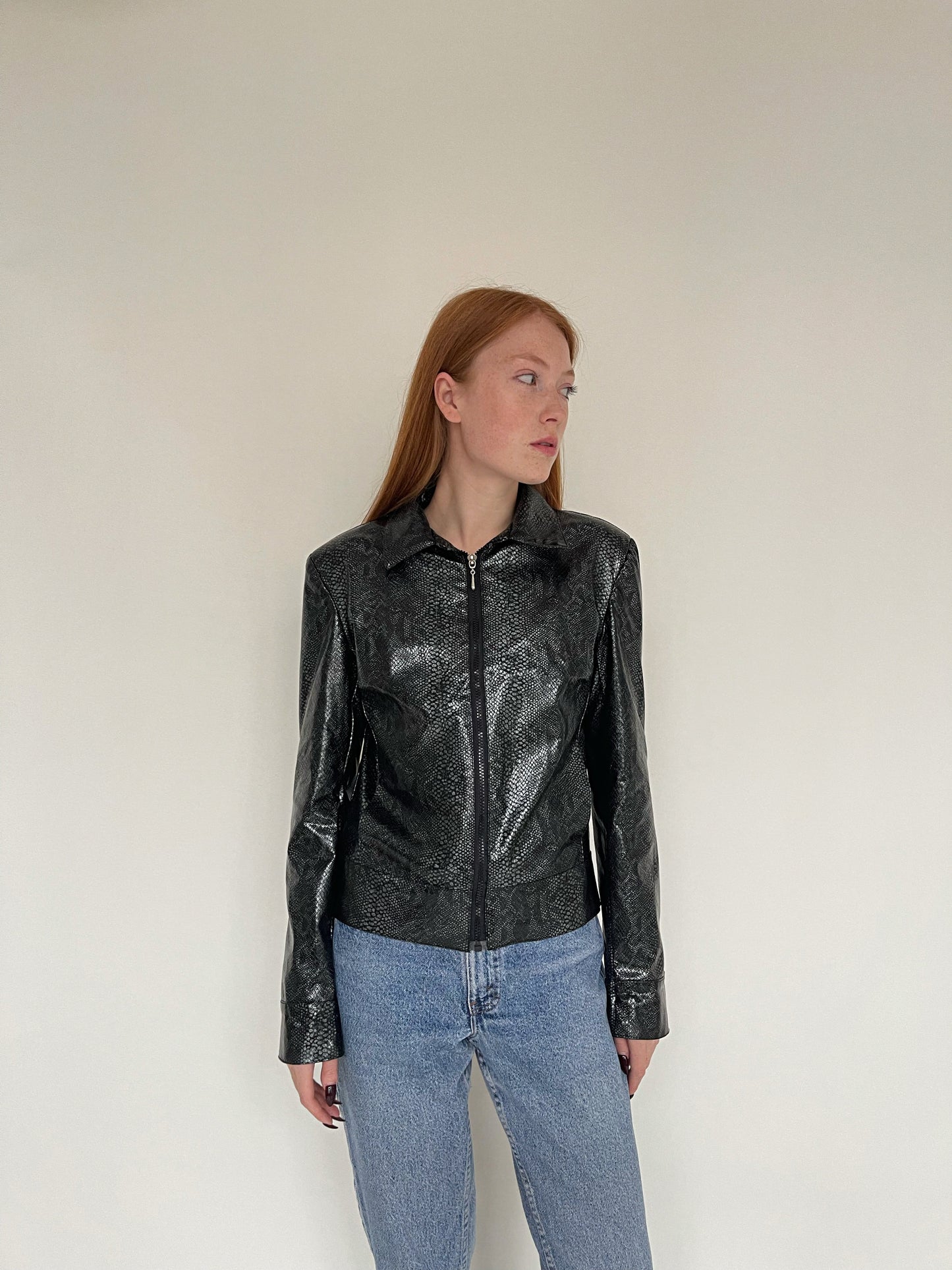 Vintage faux python leather moto jacket