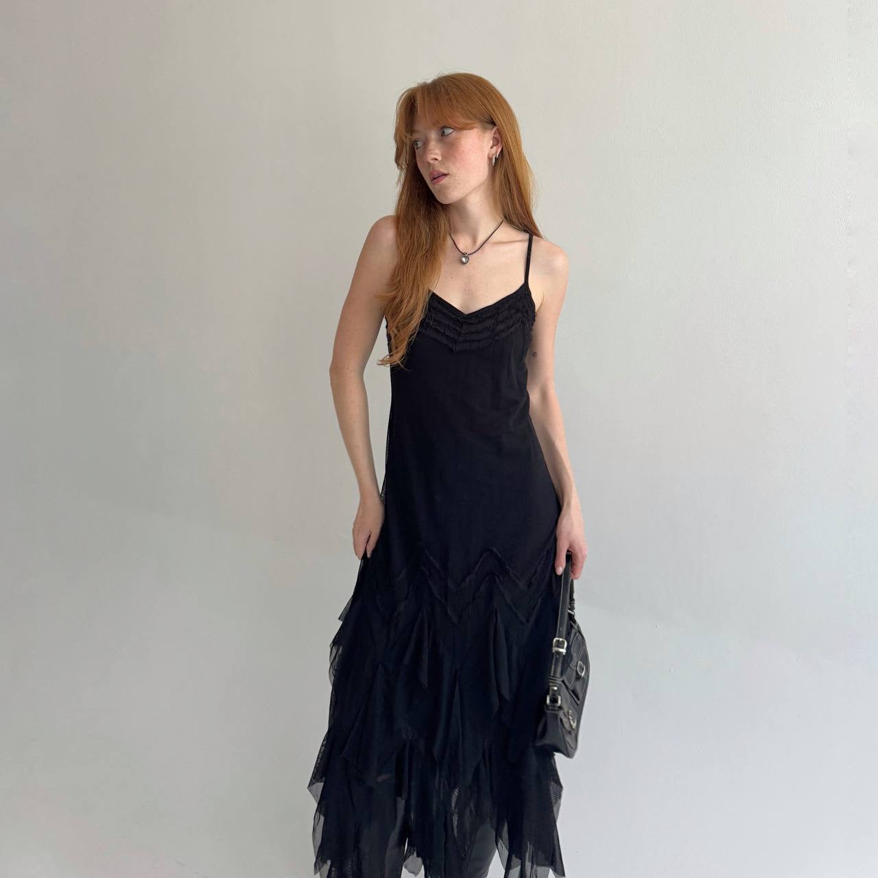 Y2K black asymmetrical slip dress