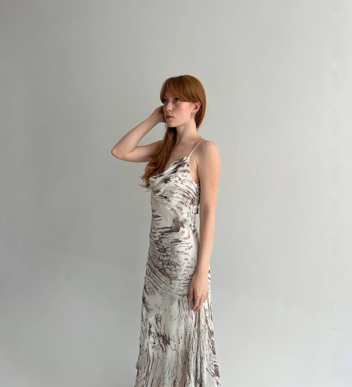 Vintage 100% pure silk asymmetrical slip dress