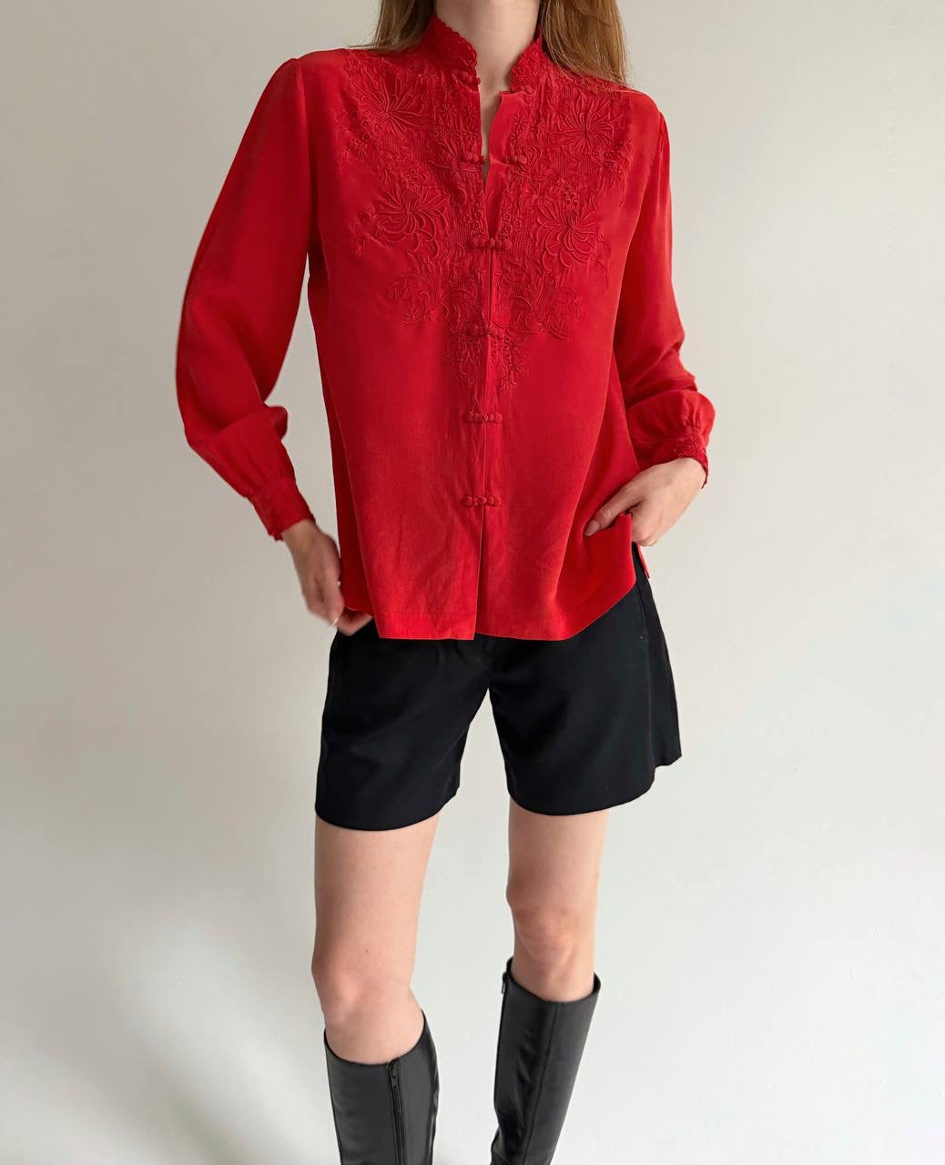 Vintage 100% pure silk red blouse