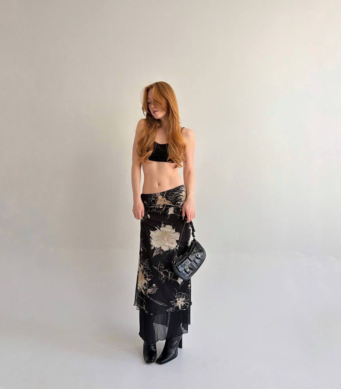 Vintage long skirt with flower print