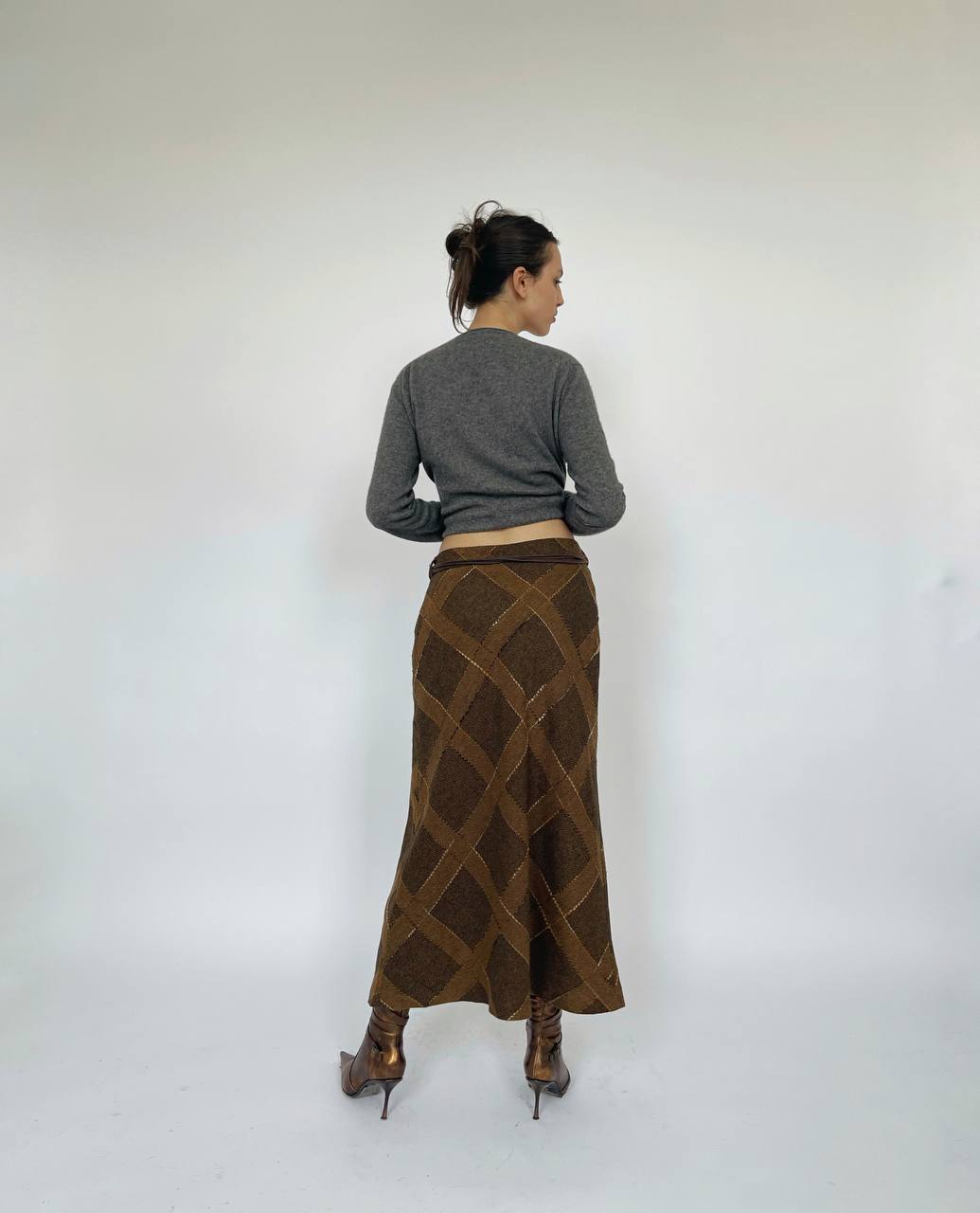 Vintage plaid maxi skirt with boho belt