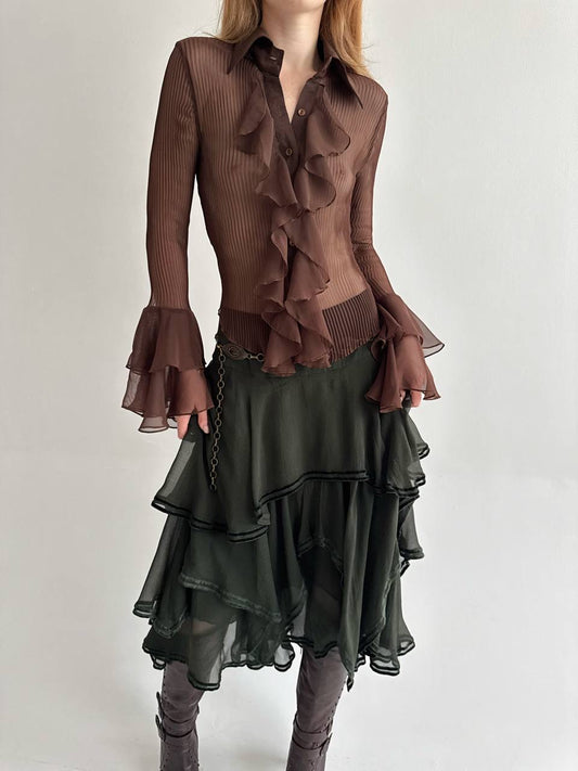 Vintage pleated fairycore ruffled blouse