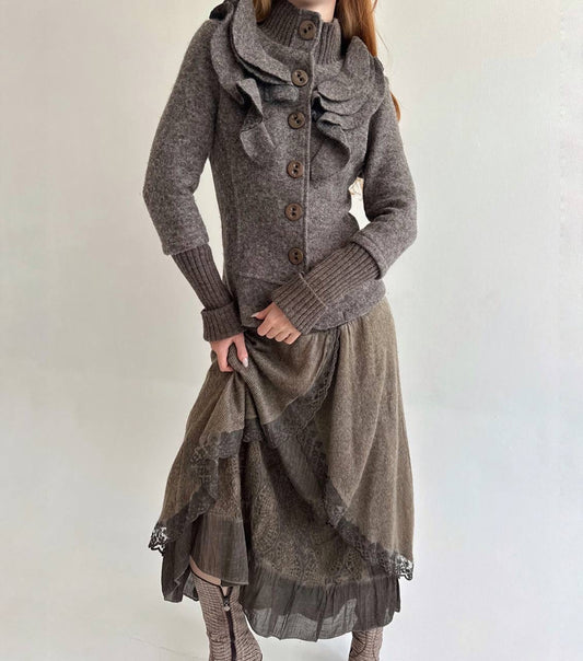 Vintage 70% wool cardigan with ruffles