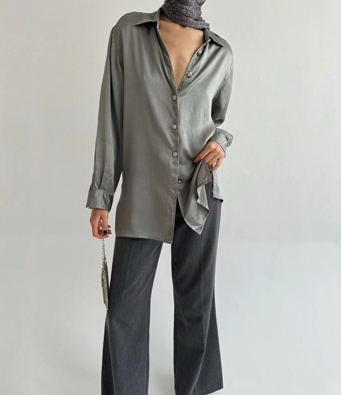 Vintage 100% silk grey blouse