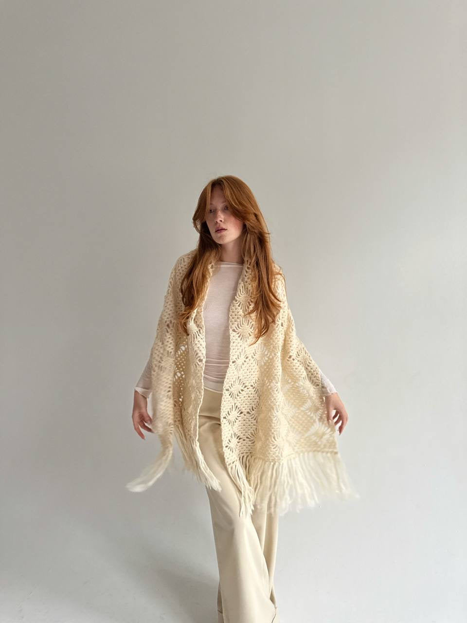 Vintage buttercream knitted wide scarf