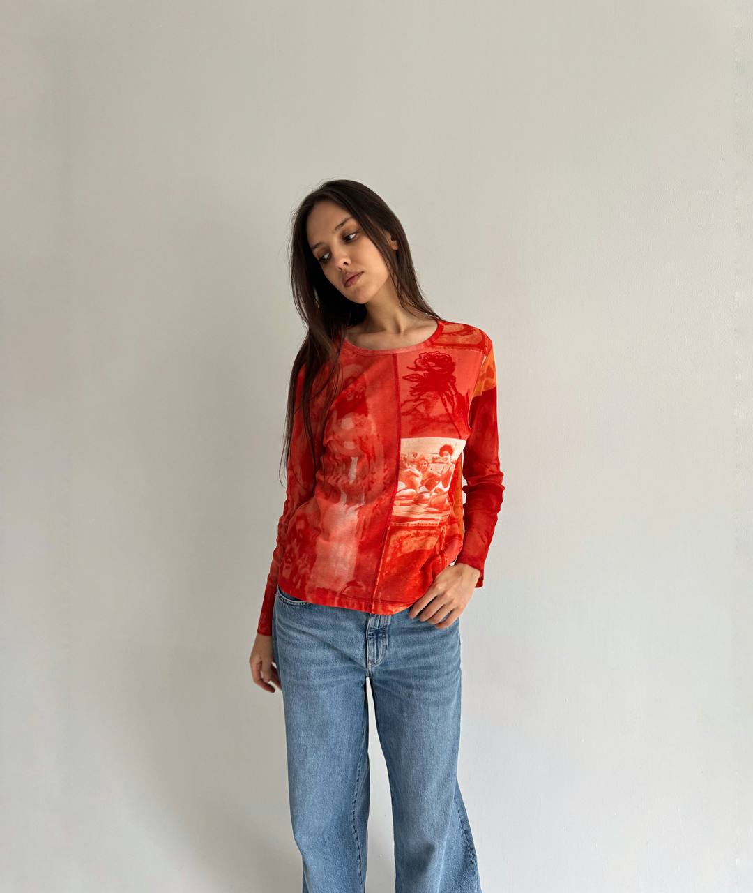 Y2K mesh printed blouse