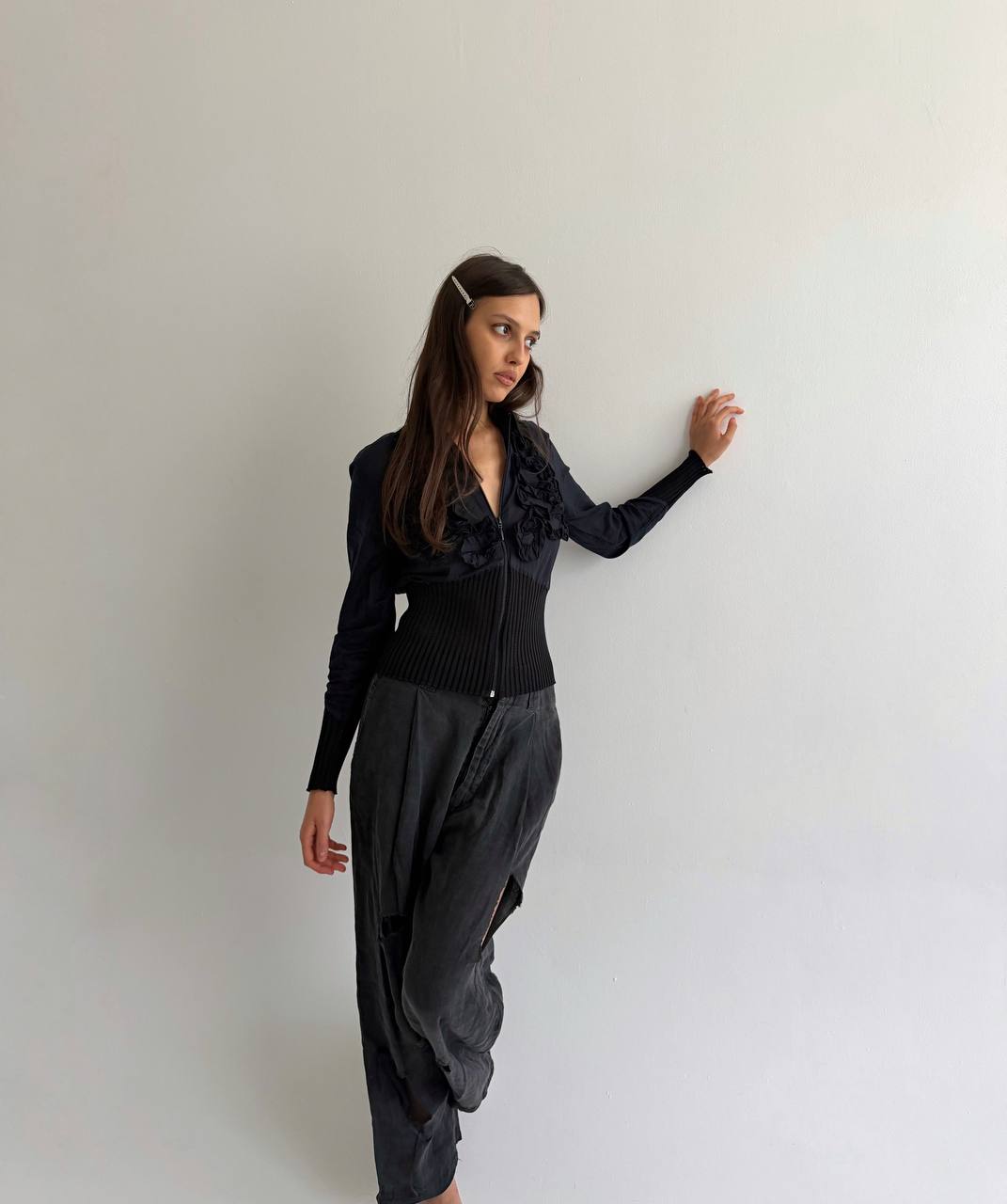 Vintage Anne Fontaine cotton zip blouse