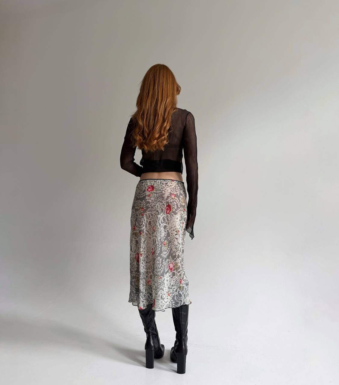 Vintage midi skirt with flower print