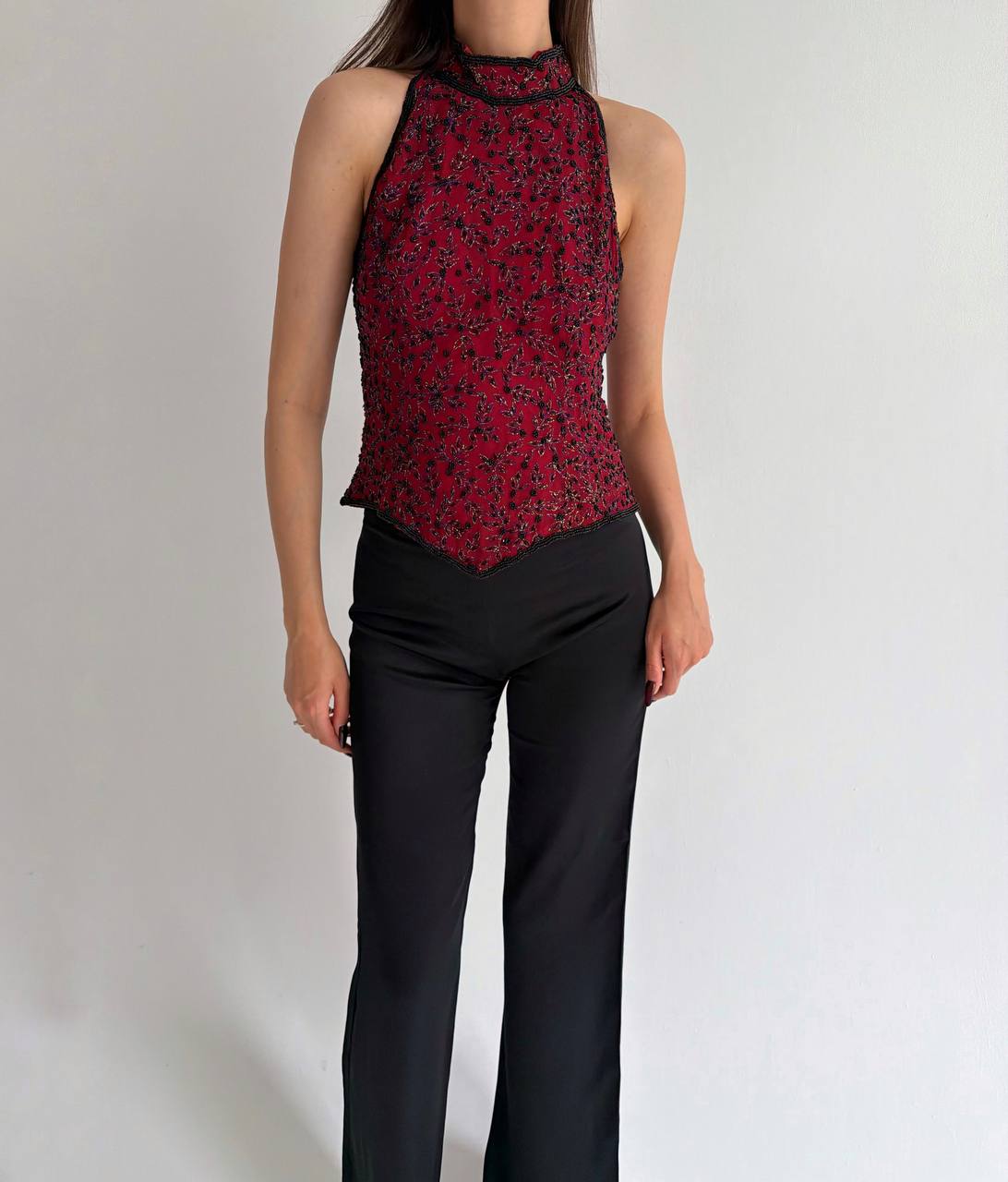 Vintage pure silk beaded top