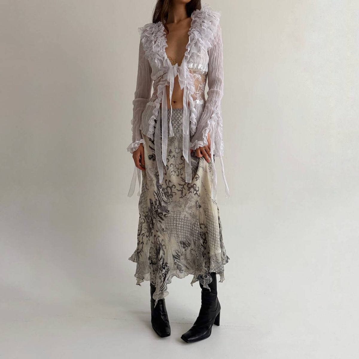 Vintage pure silk printed skirt