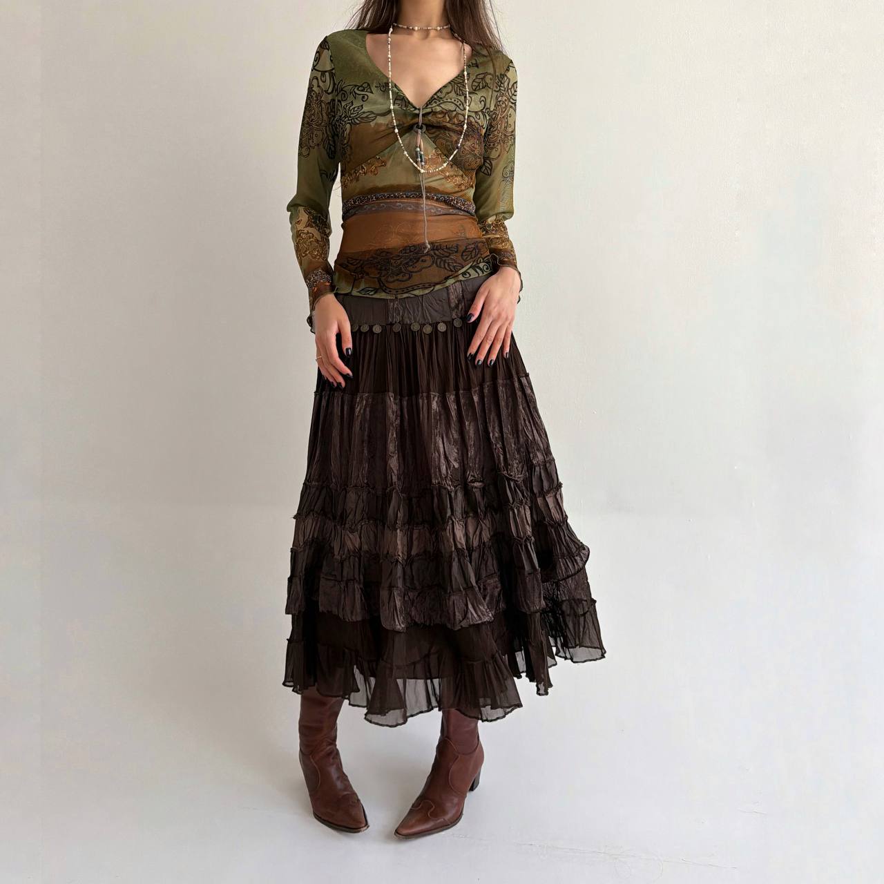 Vintage rayon brown velvet skirt