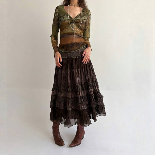 Vintage rayon brown velvet skirt