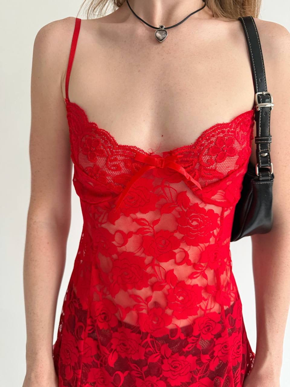 Vintage 80% cotton red lace mini dress