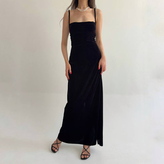 Vintage black velvet maxi dress