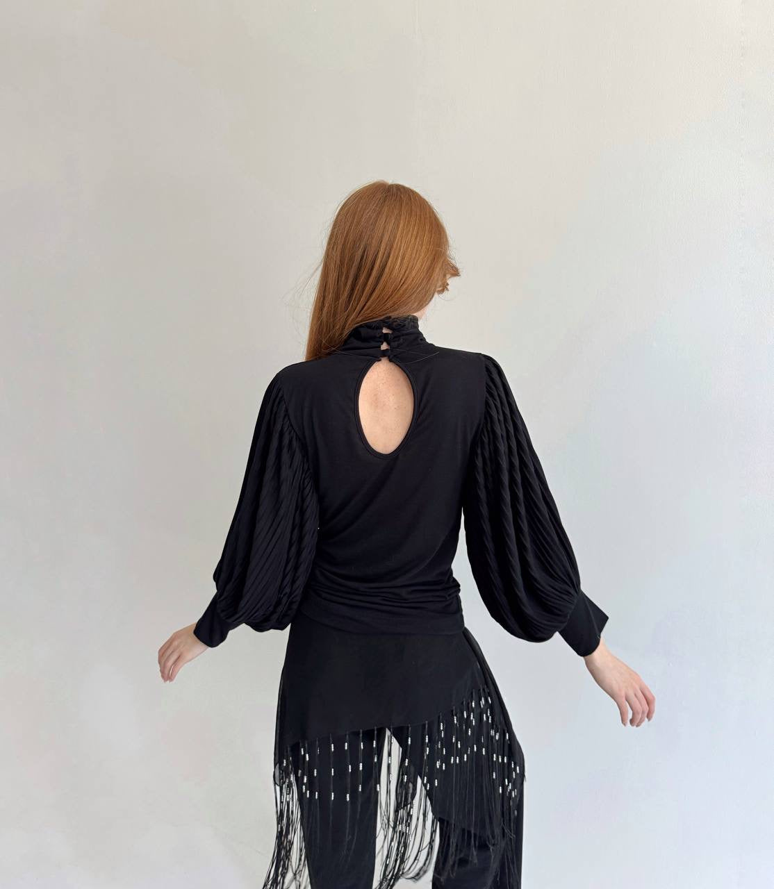 Vintage black blouse with balloon sleeves