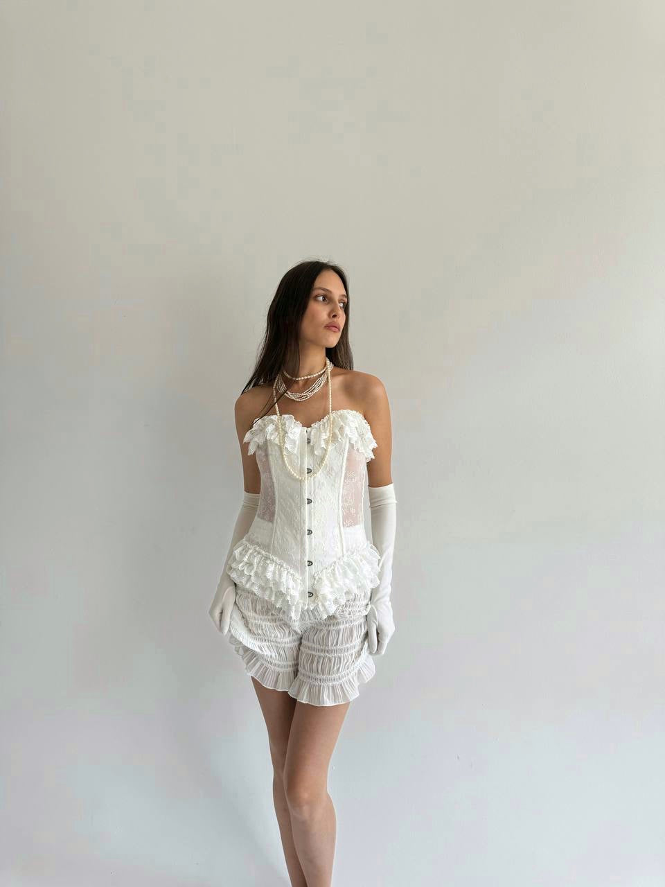 Vintage white mesh ruffled corset