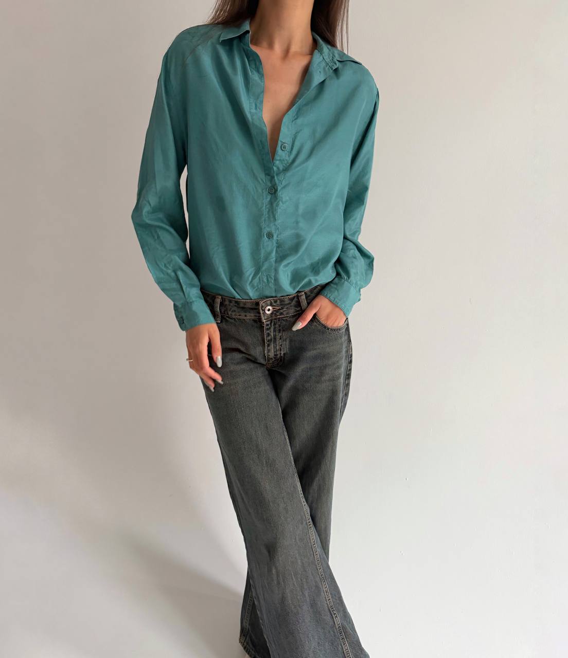 Vintage turquoise pure silk blouse