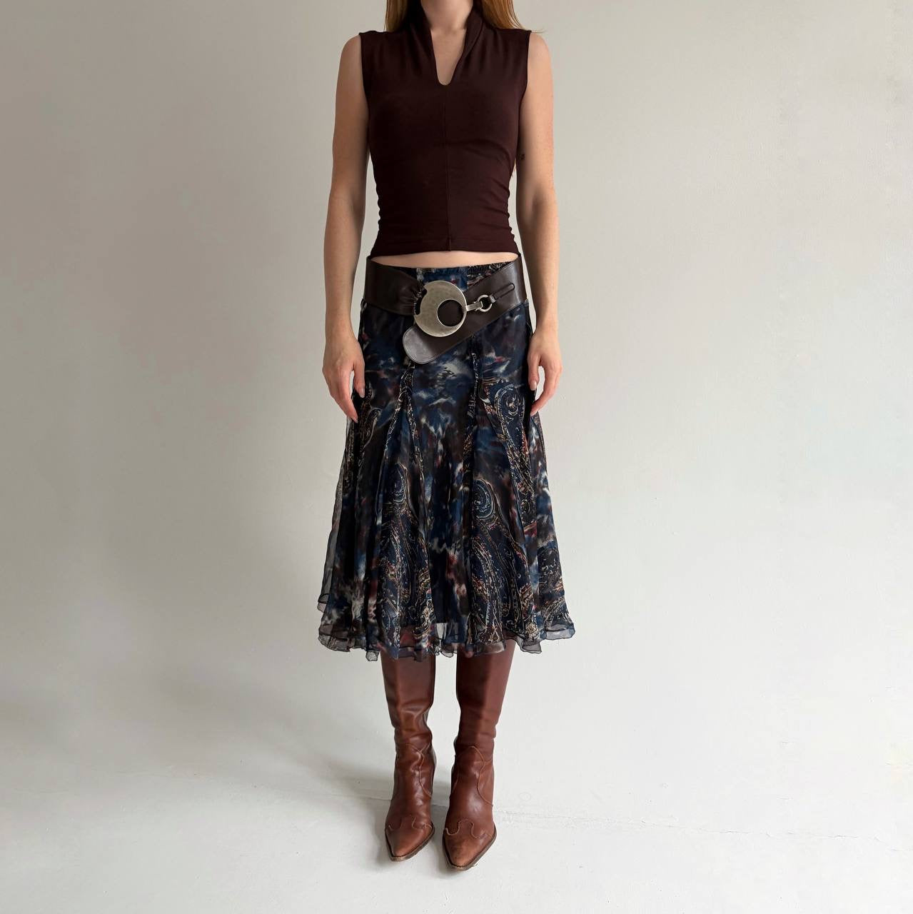 Vintage 100% pure silk midi flowy skirt