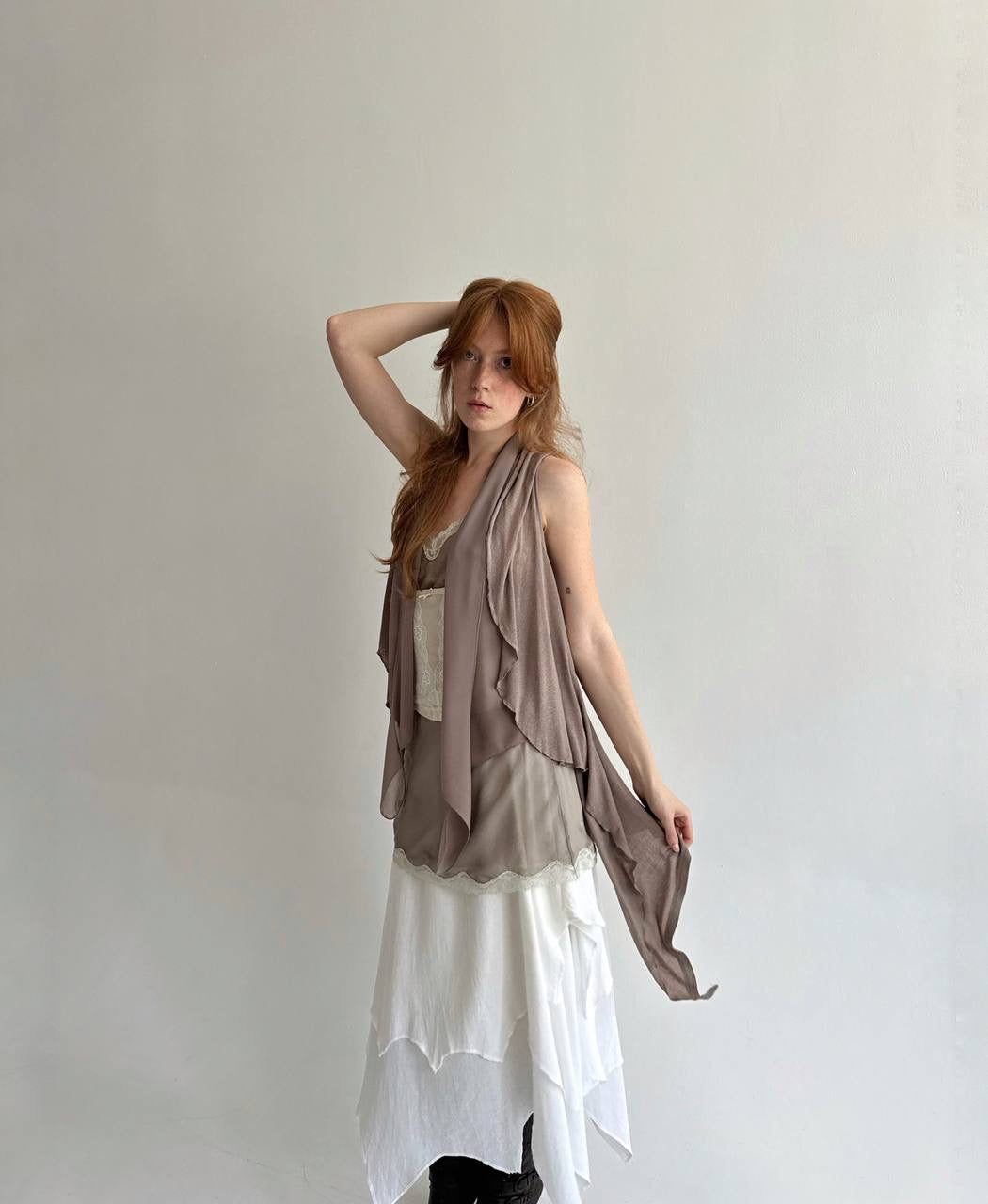 Vintage avant garde draped taupe cardigan