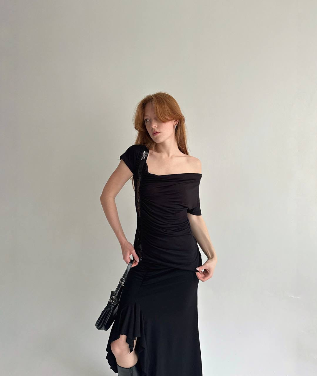 Y2K viscose asymmetrical elastic blouse