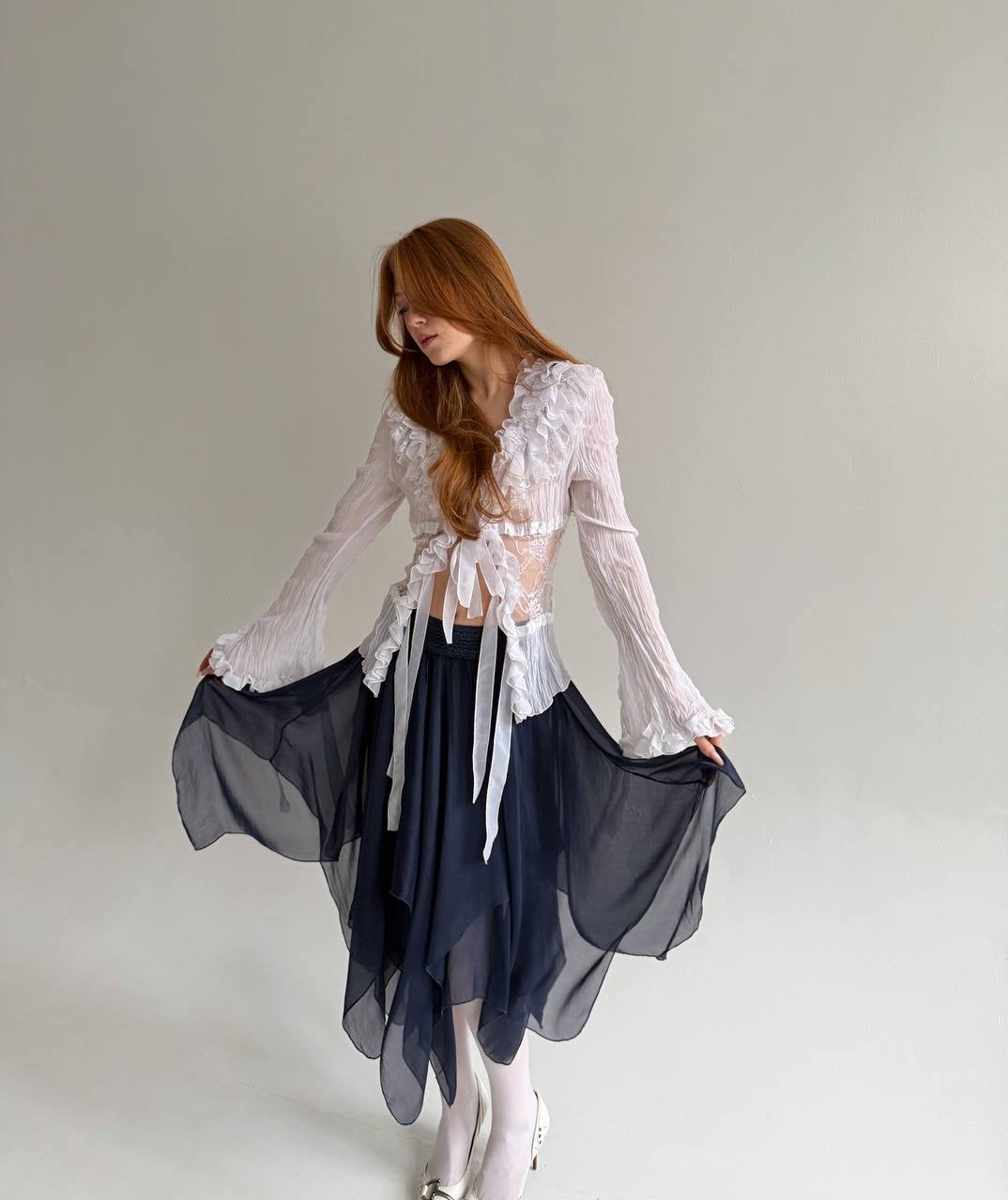 Vintage silk and viscose navy skirt
