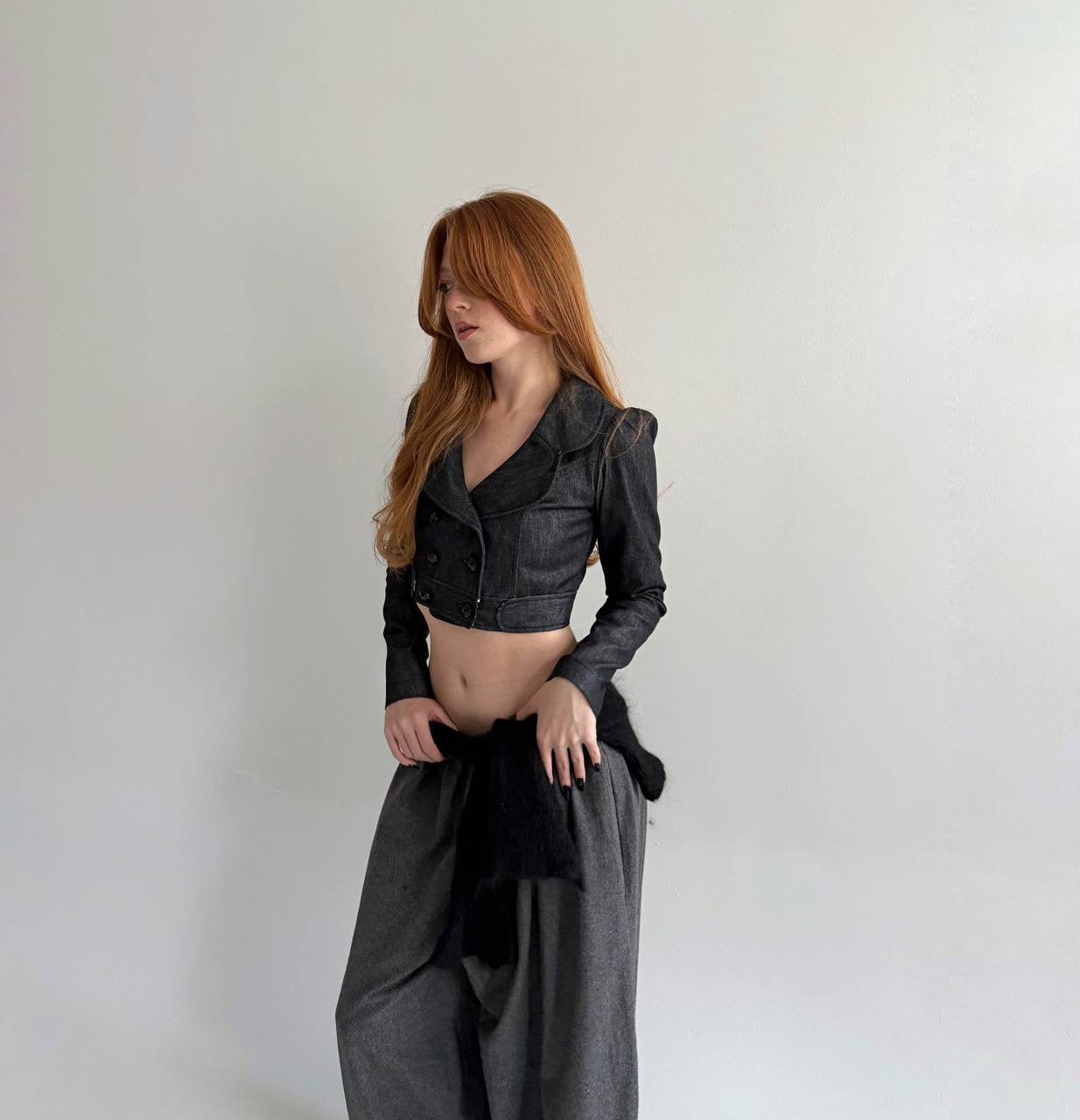 Y2K denim grey cropped jacket