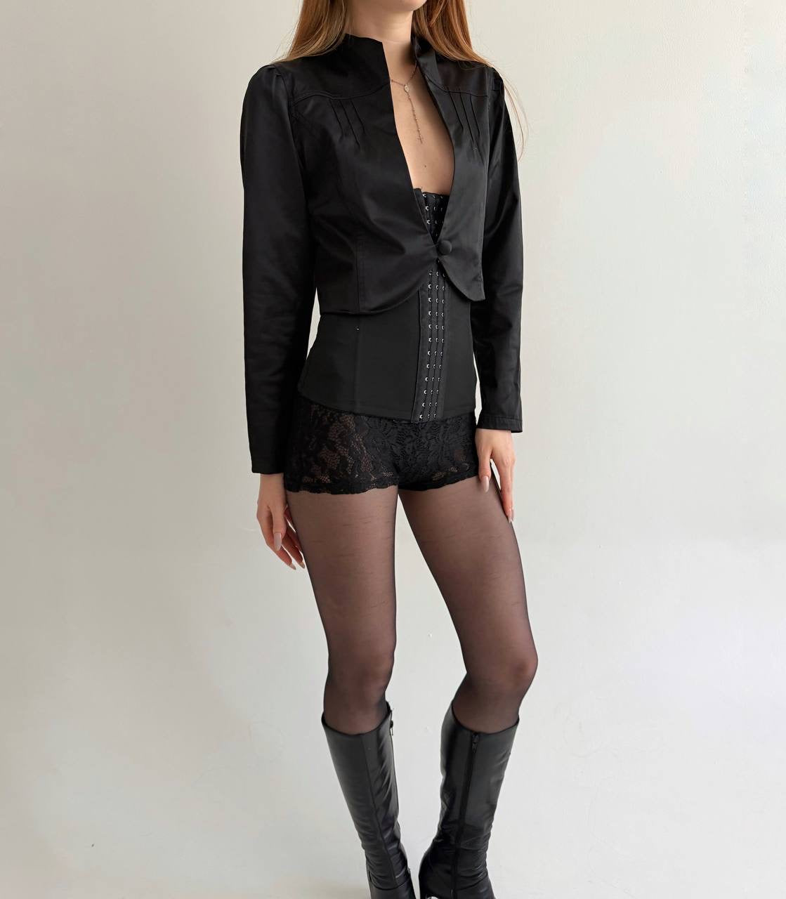 Vintage satin black cropped bolero