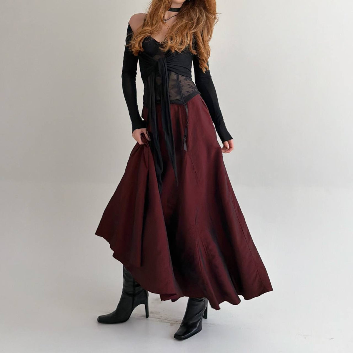 Vintage 53% viscose burgundy maxi skirt