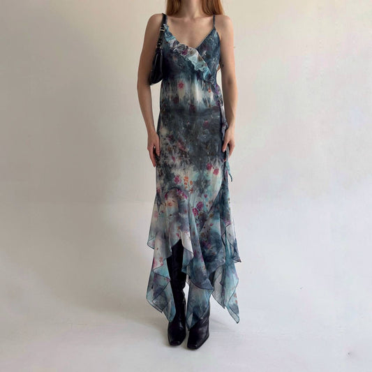 Vintage asymmetrical printed dress