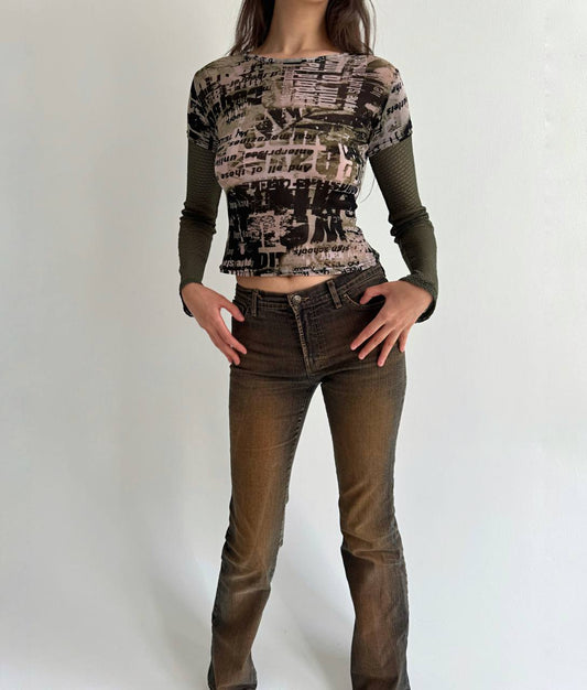 Vintage mesh font print blouse
