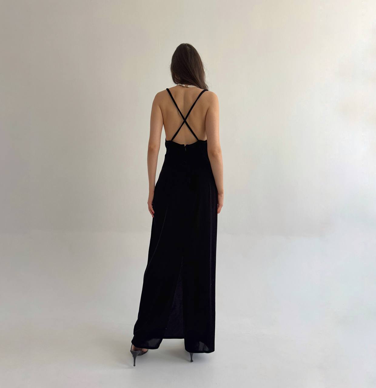 Vintage black velvet maxi dress