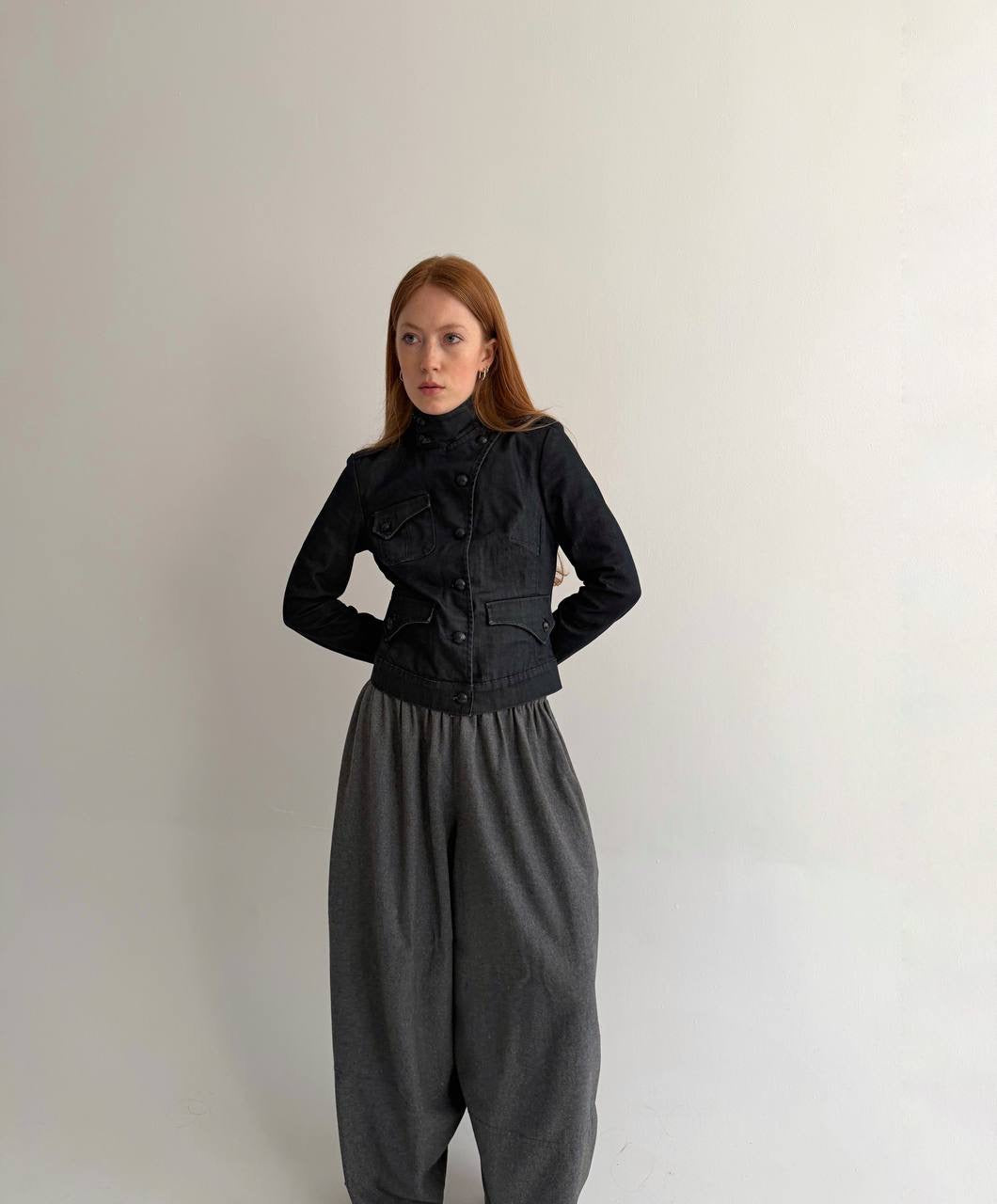 Y2K cotton denim officer jacket