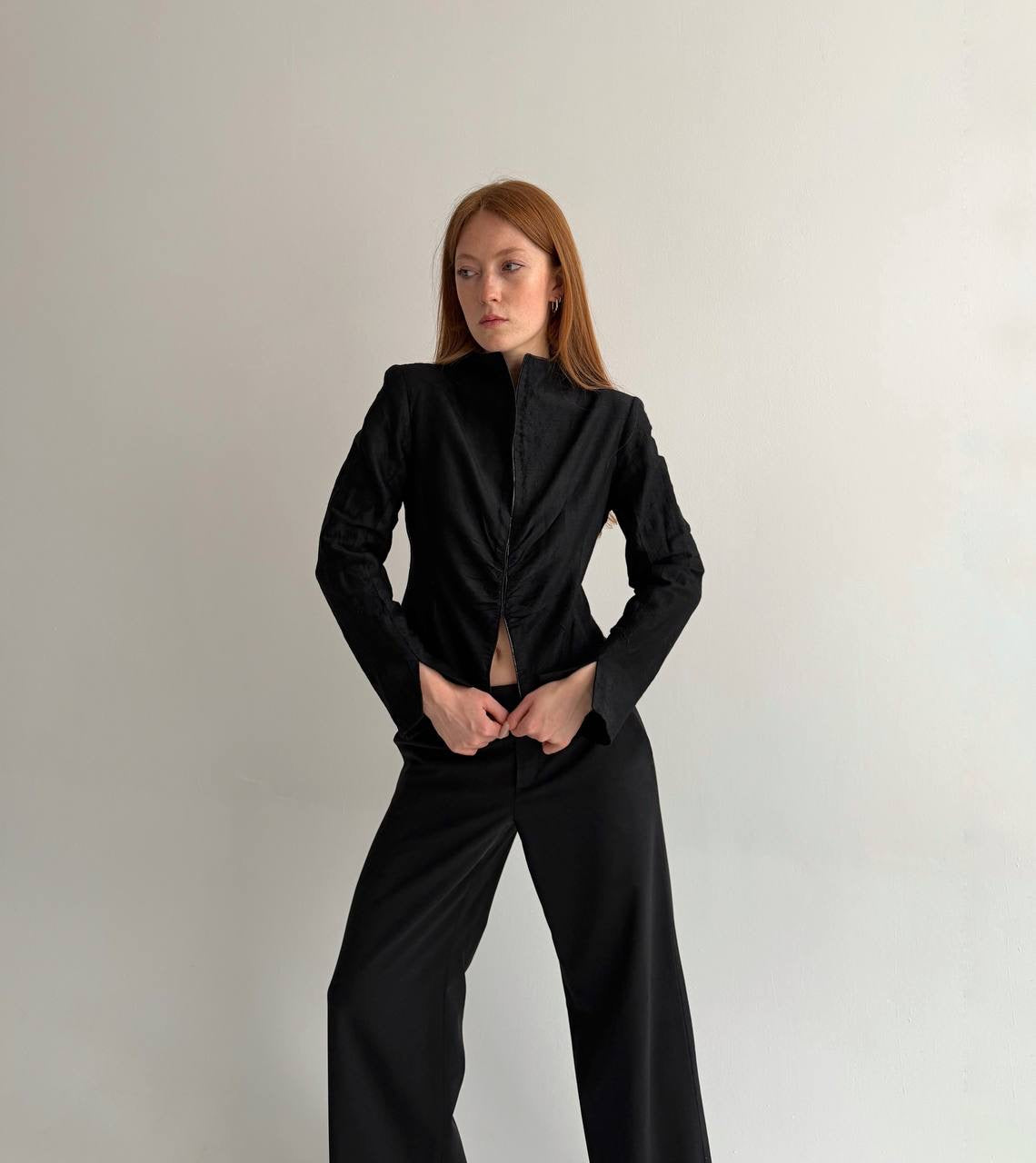 Vintage black blazer with gathered chest detail