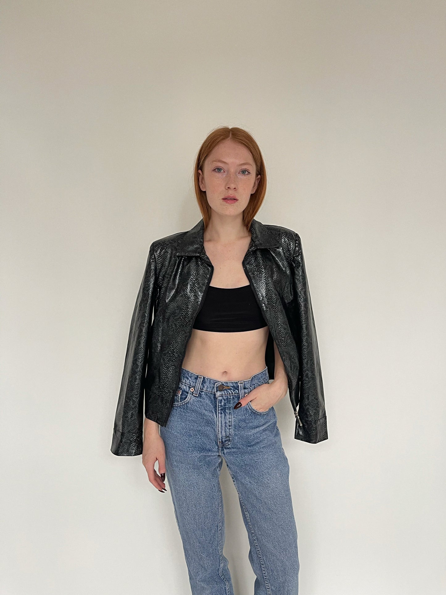 Vintage faux python leather moto jacket