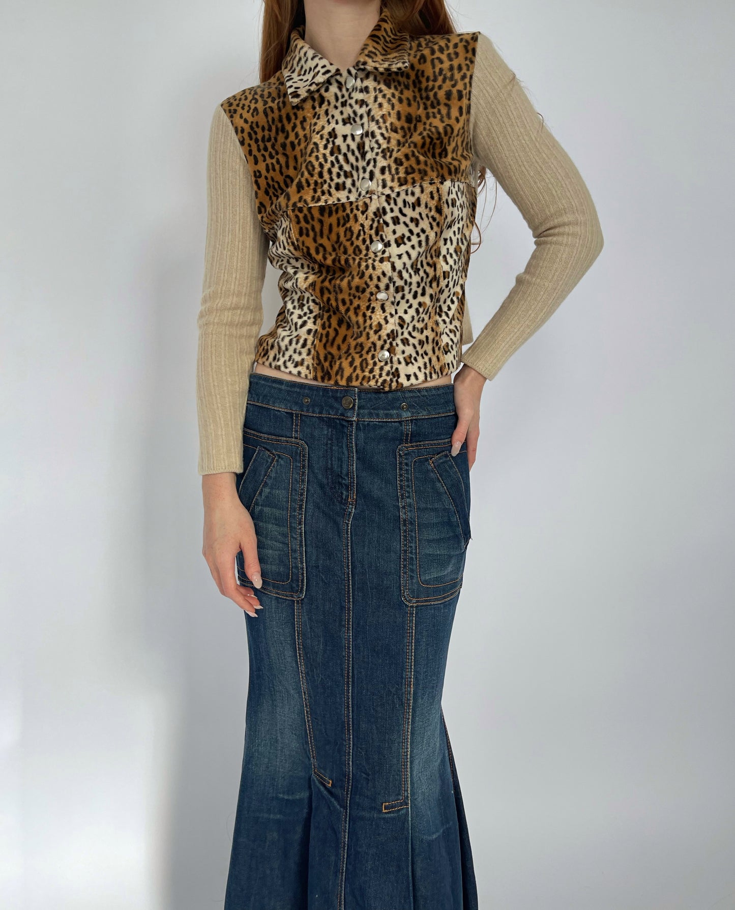 Vintage leopard faux fur zip cardigan