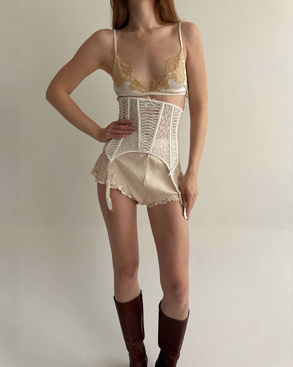 Chantal Thomass lace up white girdle