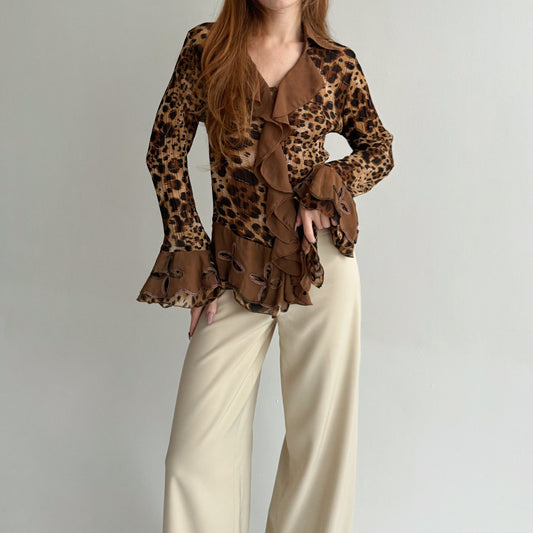 Vintage leopard pleated blouse