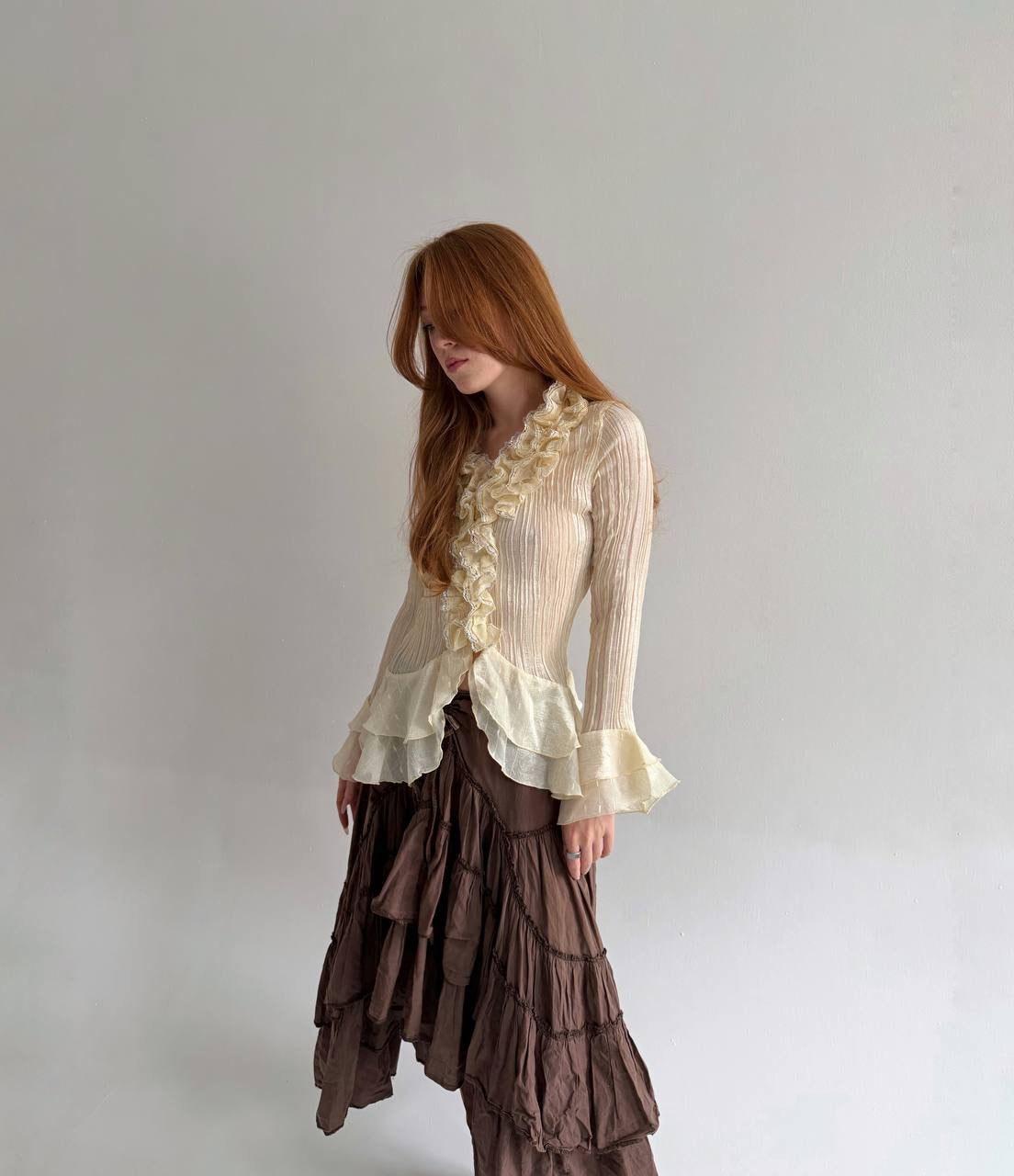 Vintage 65% silk pleated blouse with ruffles
