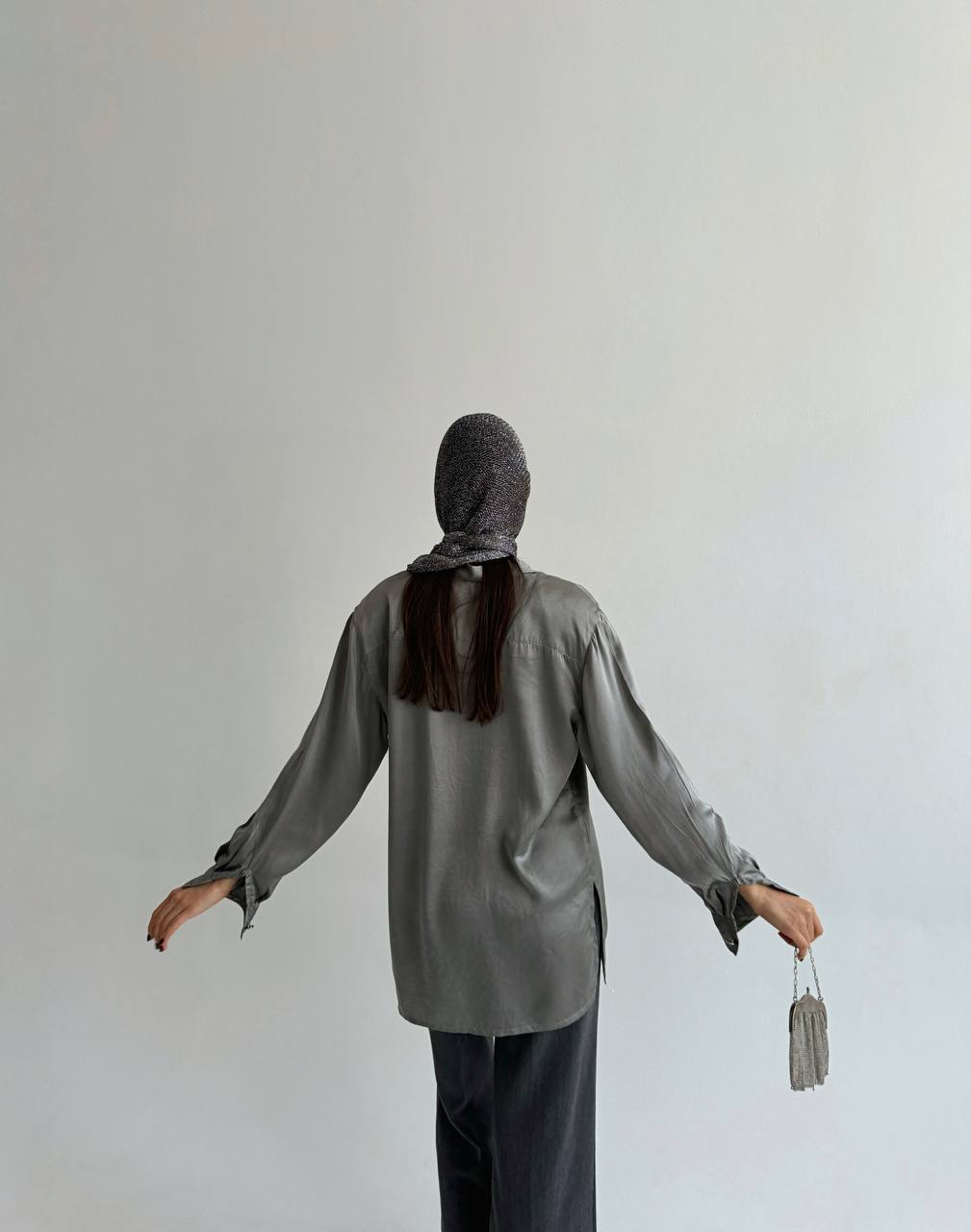 Vintage 100% silk grey blouse