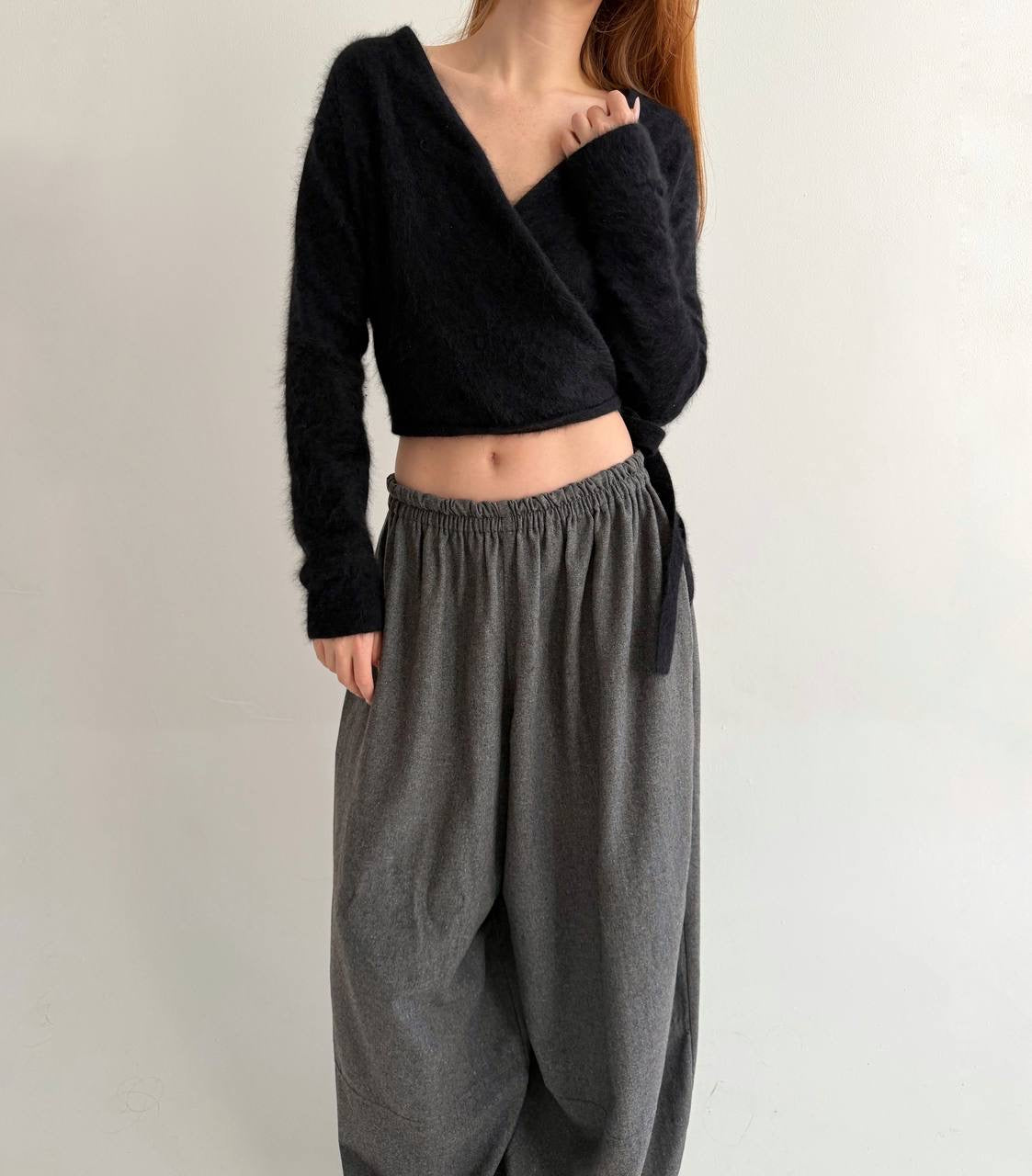 Vintage70% angora black wrap cardigan