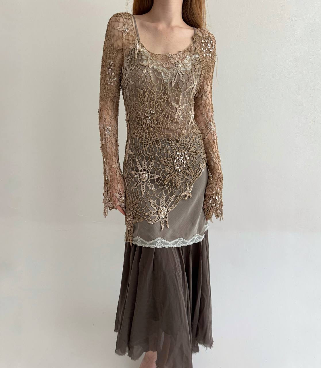 Vintage crochet asymmetrical blouse