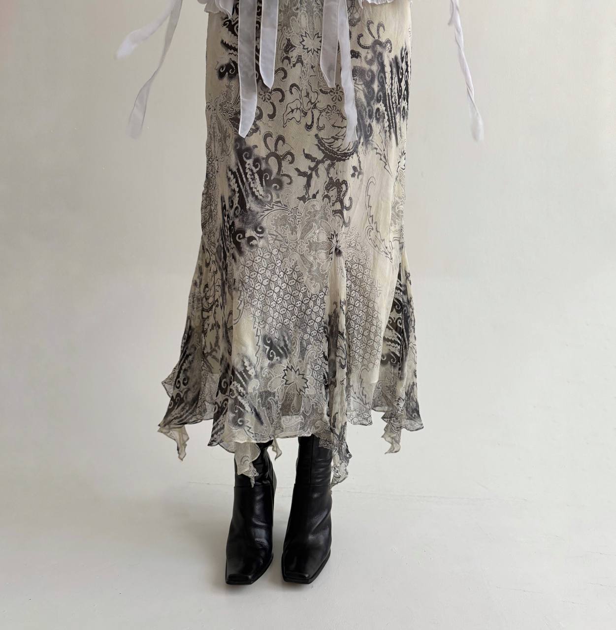 Vintage pure silk printed skirt