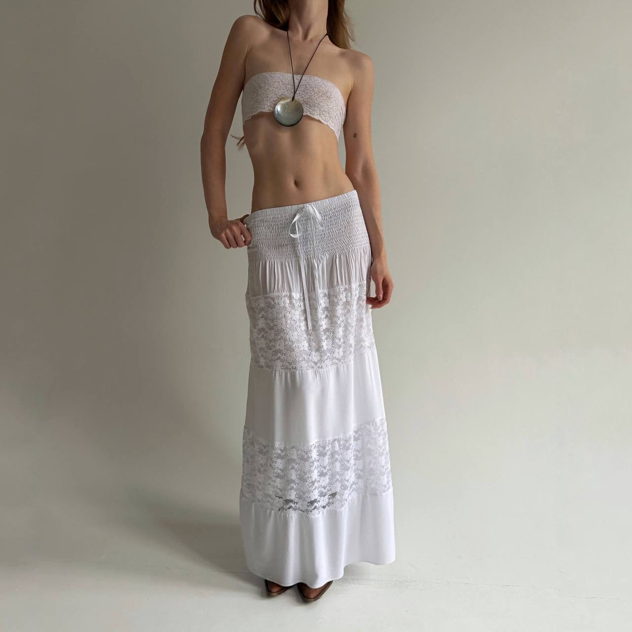 Vintage cotton maxi white skirt l