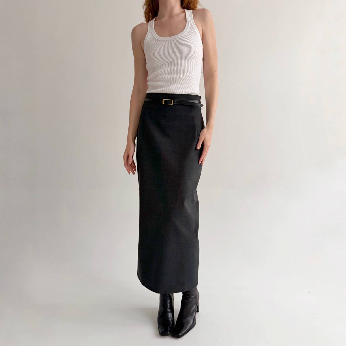 Vintage grey wool blend office siren maxi skirt